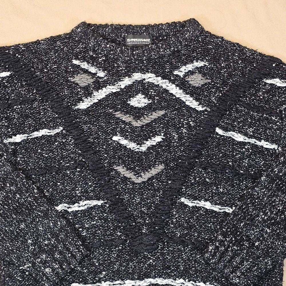 Vintage Mens Expressions Sweater Lg 90's Black White Schitt's Creek David Large - Picture 2 of 10